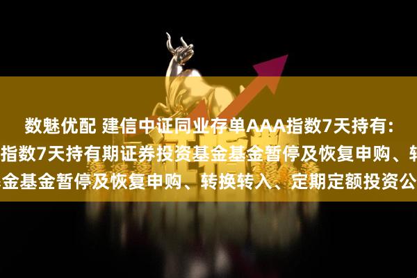 数魅优配 建信中证同业存单AAA指数7天持有: 建信中证同业存单AAA指数7天持有期证券投资基金基金暂停及恢复申购、转换转入、定期定额投资公告